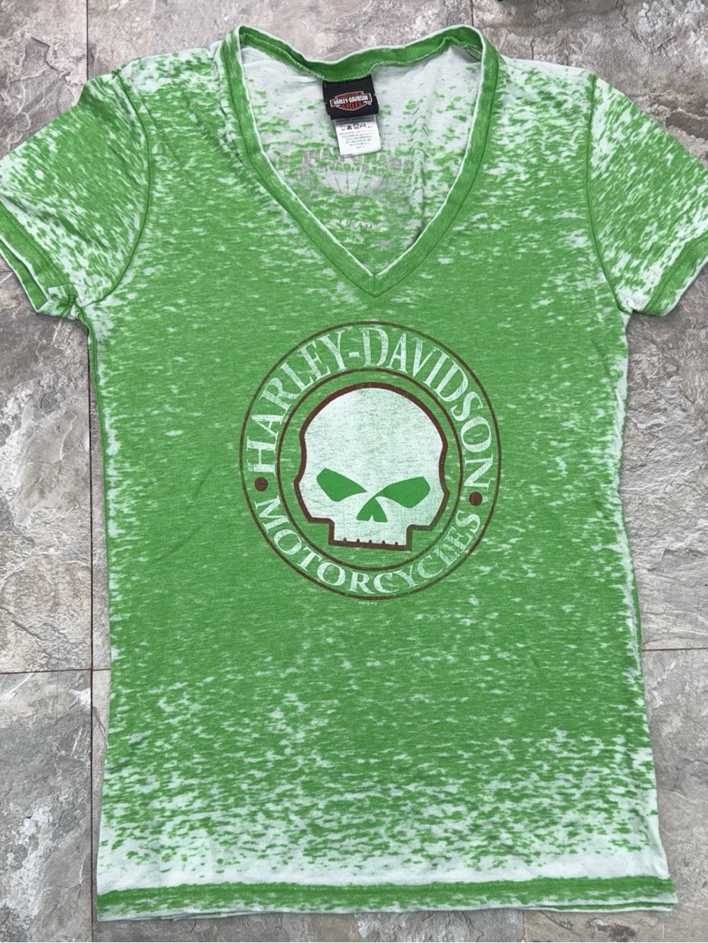 Harley-Davidson Bright Green Skull Logo V‑Neck Tee